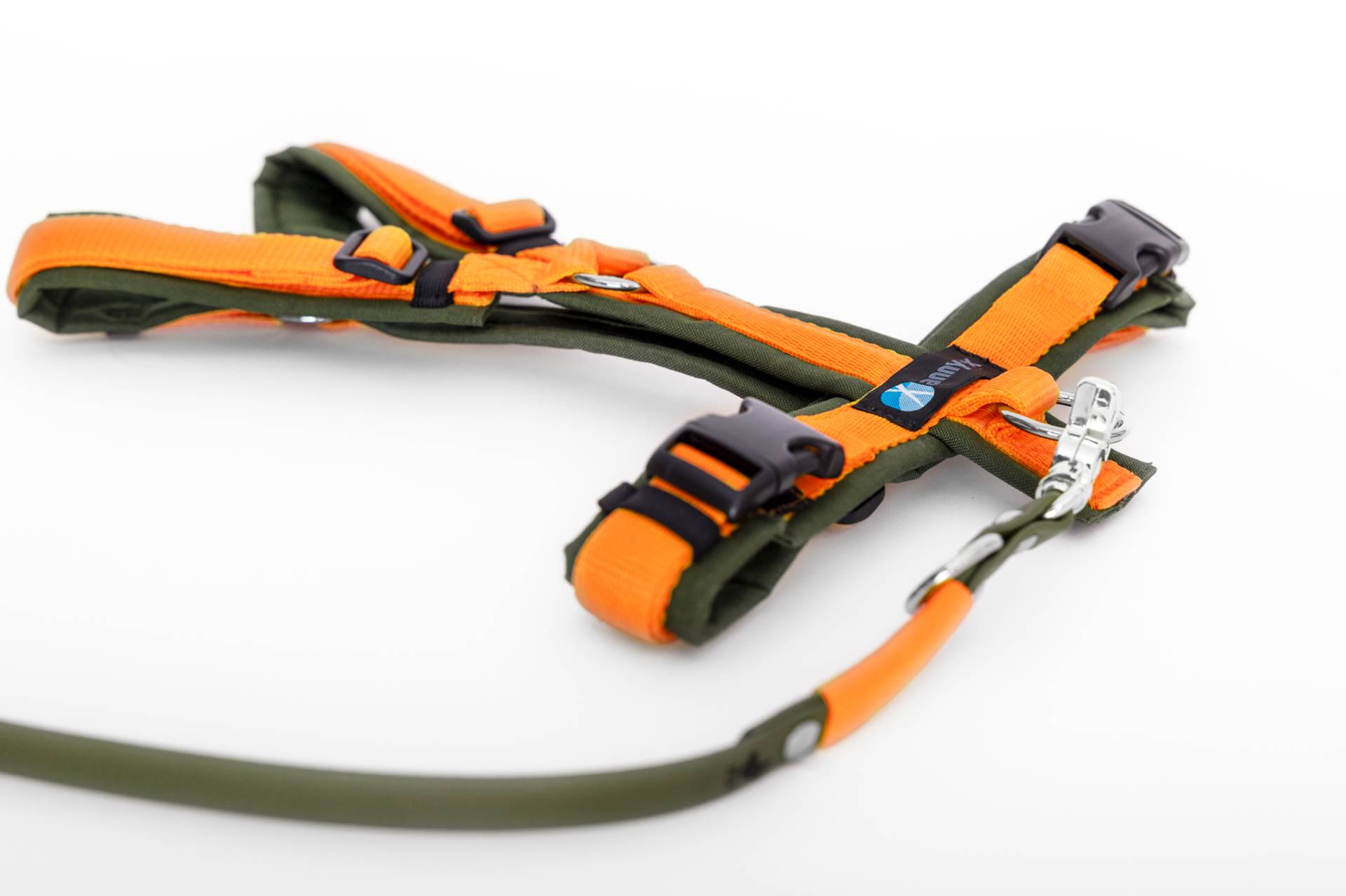 Set Leine & Brustgeschirr in oliv-orange S Biothane (Größe L)