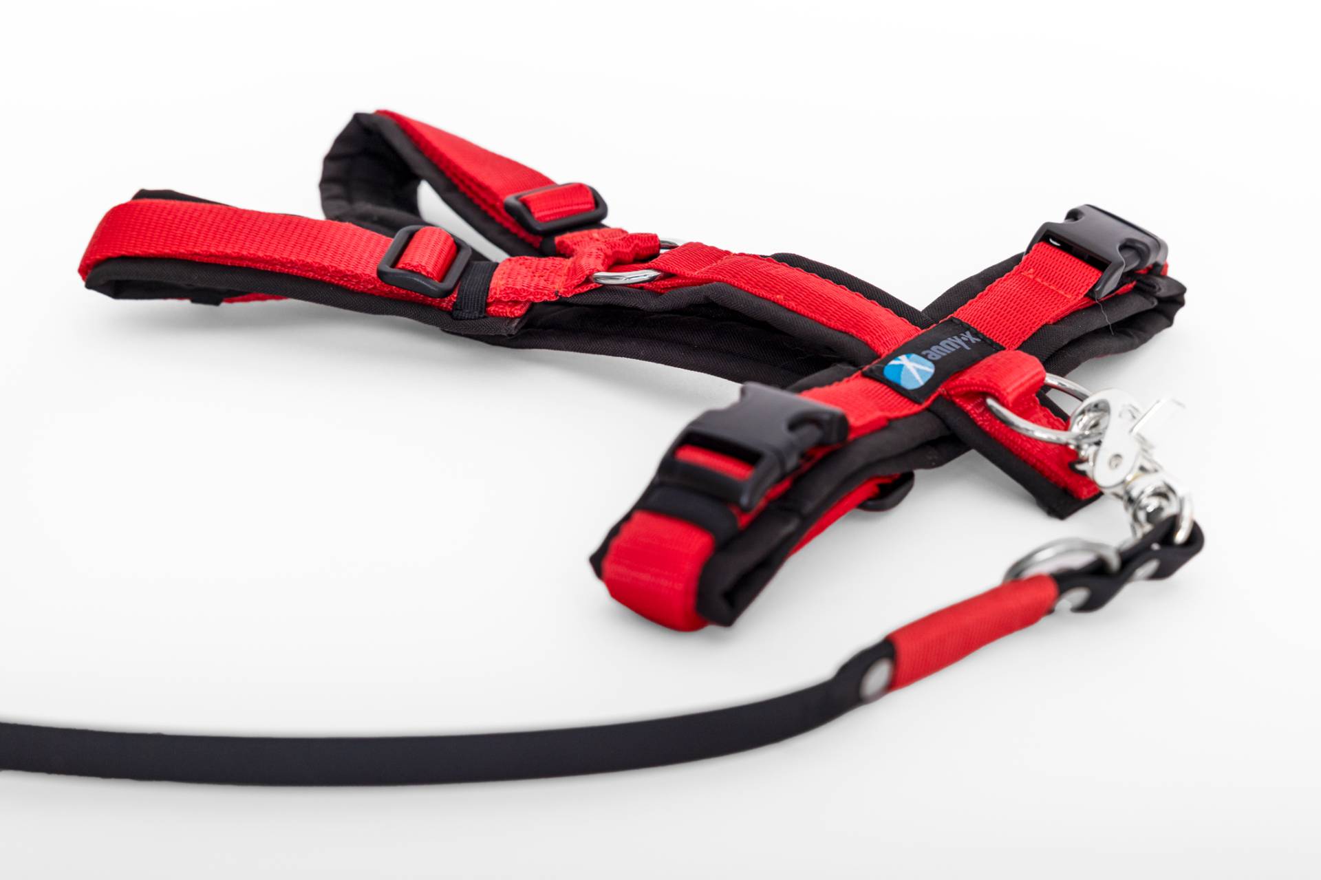 Set Leine & Brustgeschirr in schwarz-rot XS Biothane (Größe L)