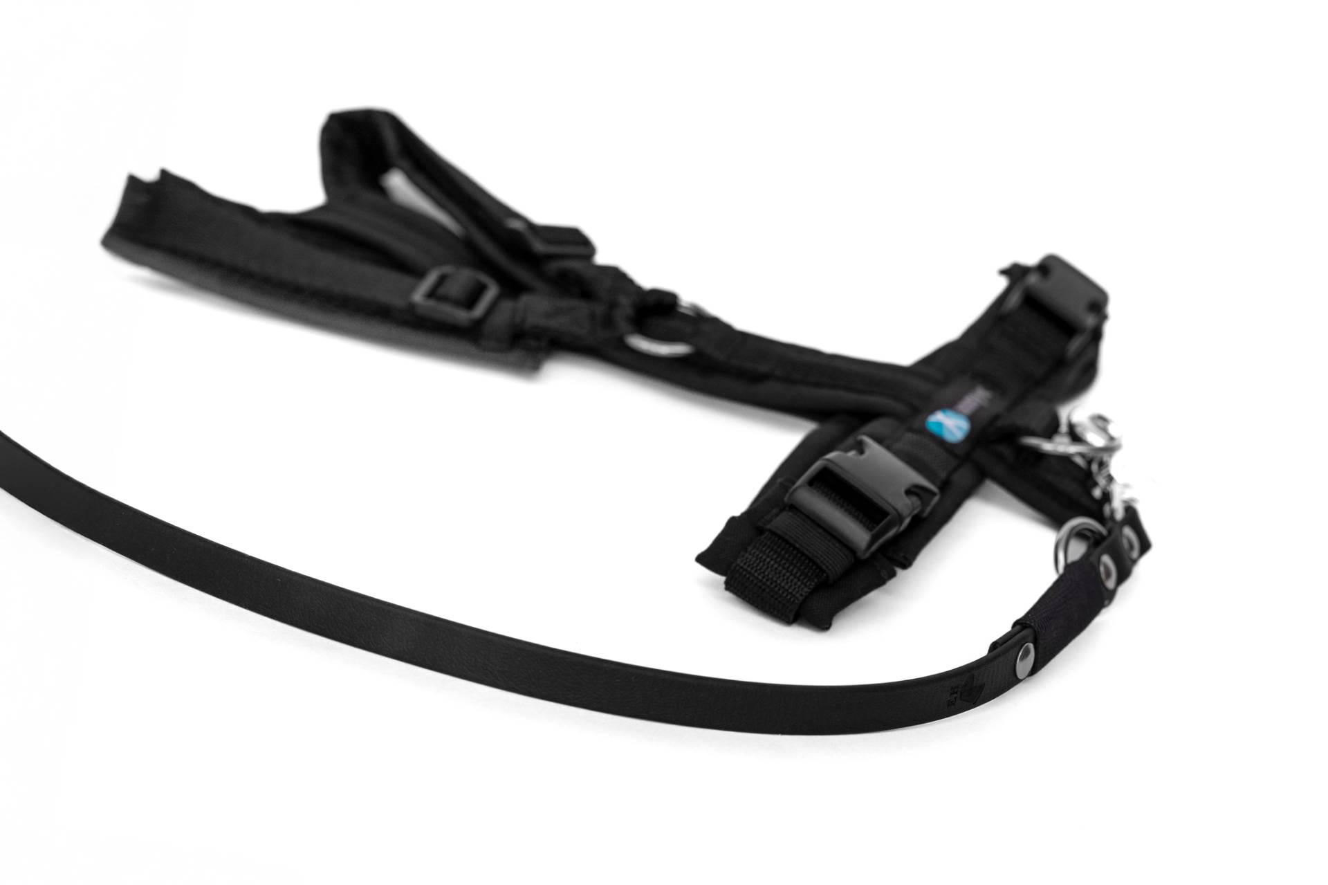 Set Leine & Brustgeschirr in schwarz-schwarz M Biothane (Größe L)