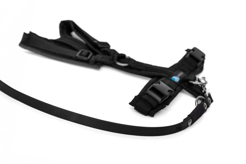 Set Leine & Brustgeschirr in schwarz-schwarz M Biothane (Größe L)