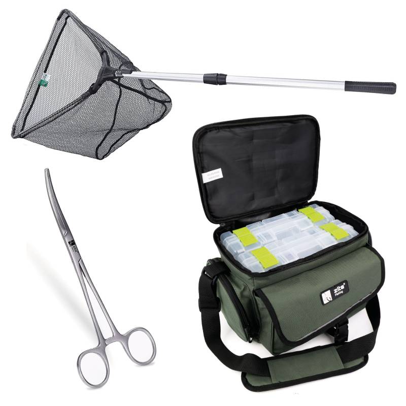 Set mit Kescher 2,10 m, Hakenlöse Zange und Angeltasche klein Zite Fishing