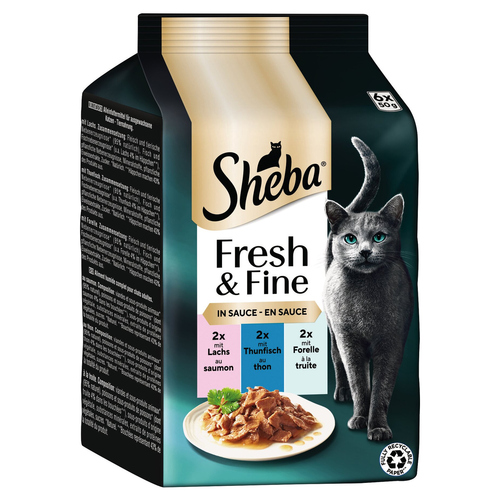 Sheba Multipack Fresh & Fine Lachs, Thunfisch & Forelle in Sauce MSC 6 x 50 g - 6 Stück Sheba Multipack Fresh & Fine Lachs, Thunfisch & Forelle in Sauce MSC 6 x 50 g - 6 Stück