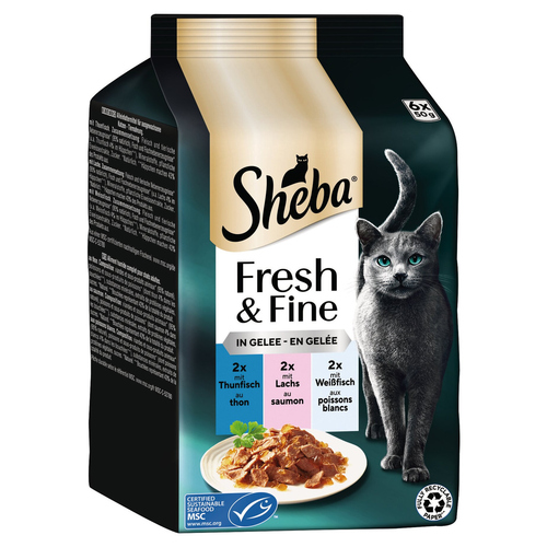 Sheba Multipack Fresh & Fine Thunfisch, Lachs & Weißfisch in Gelee MSC 6 x 50 g - 6 Stück