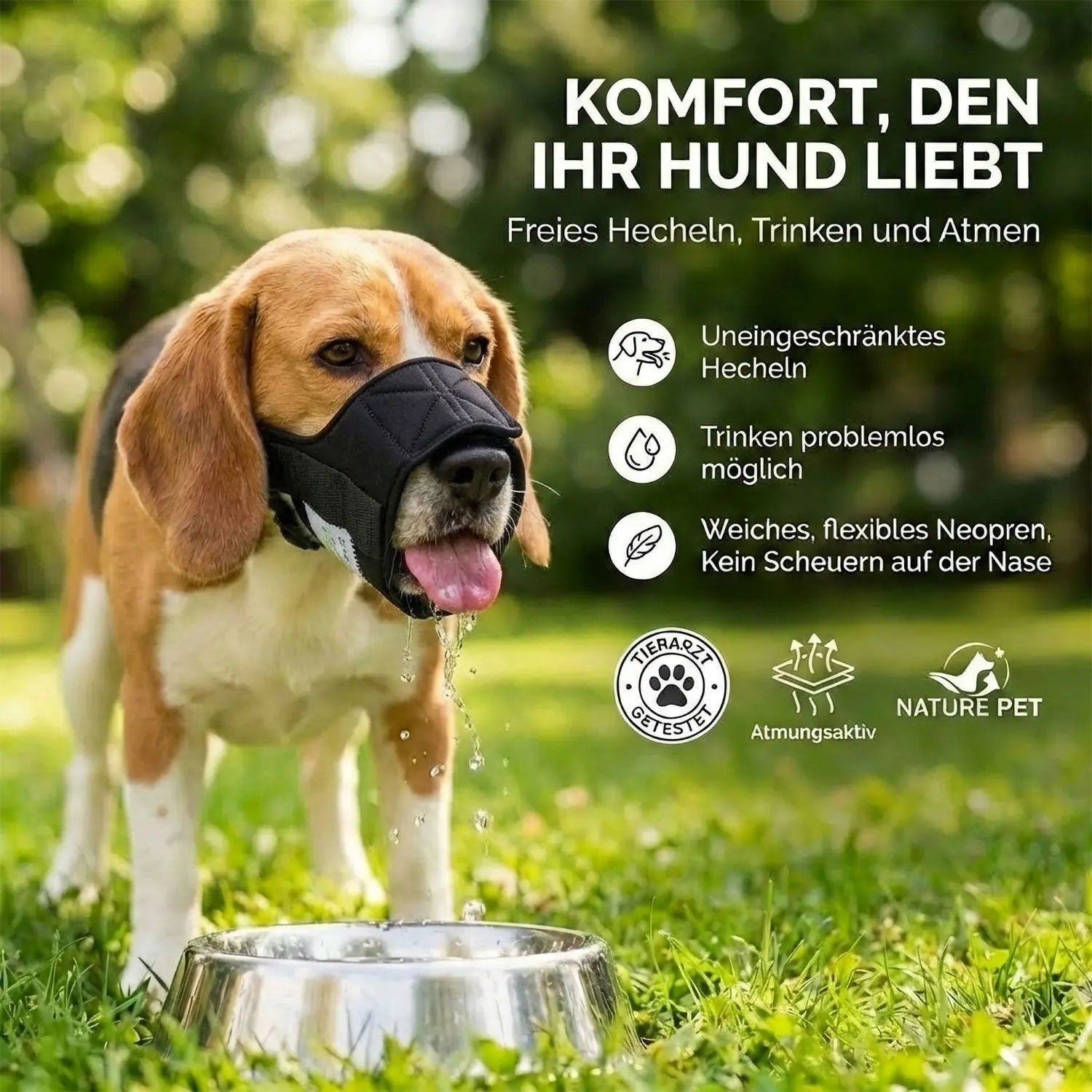 Softmaulkorb für Hunde aus Neopren | Weicher Maulkorb mit Klett – Nature Pet – S Softmaulkorb für Hunde aus Neopren | Weicher Maulkorb mit Klett – Nature Pet – S