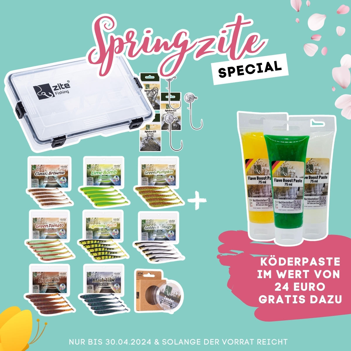 Springzite Deal: 40x Inzite Shad Gummifische & 15x Jighaken & Köderbox + 3 Flave Boost Pasten GRATIS