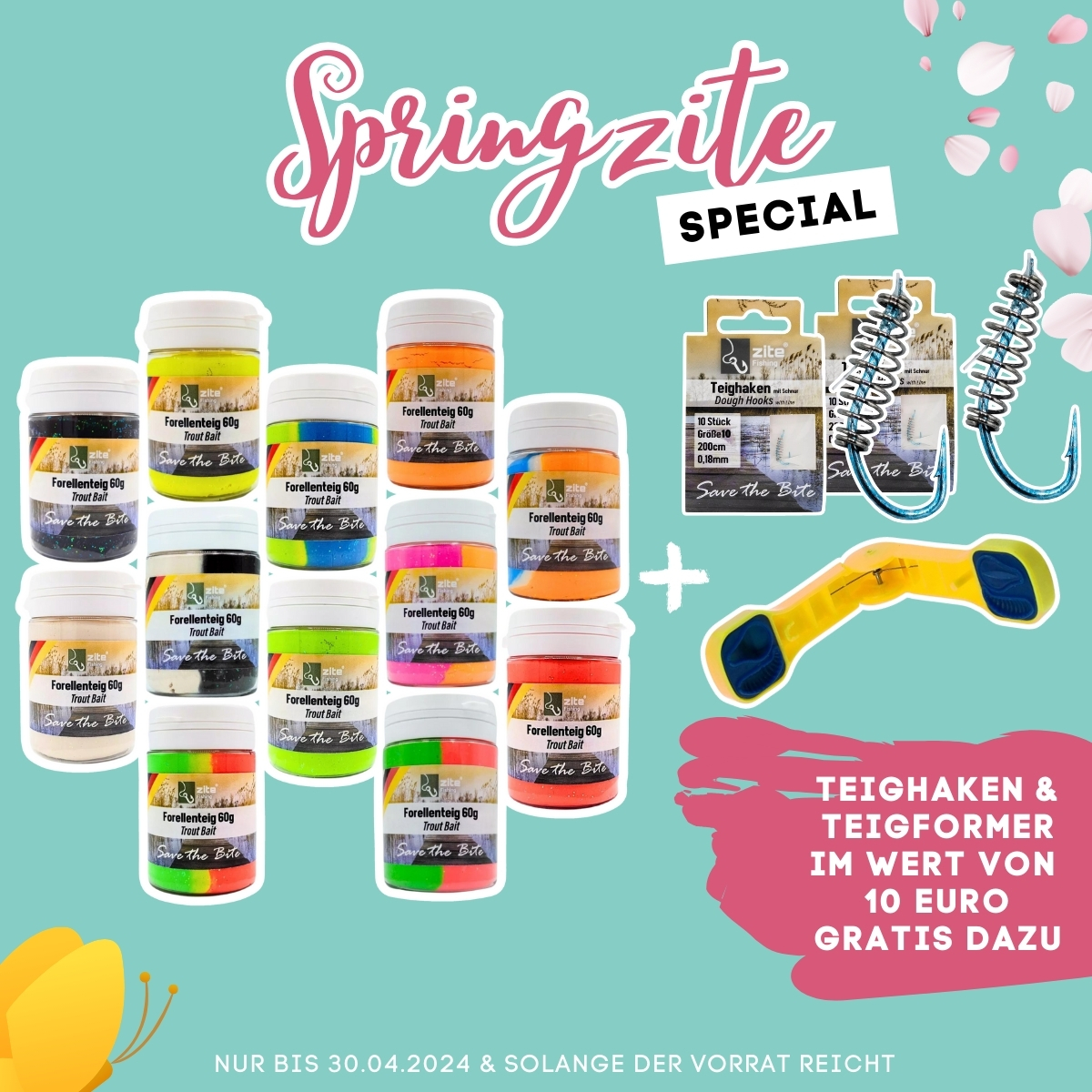 Springzite Deal: Forellenteig Knoblauch & Specials 12x60g + Teigformer & Teighaken GRATIS