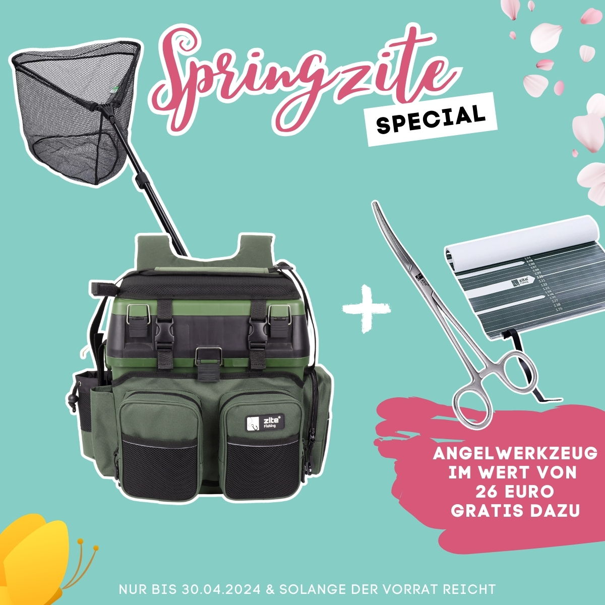 Springzite Deal: Multi-Angelkoffer & Tele-Kescher 2,40m + Maßband & Hakenlöser-Zange GRATIS