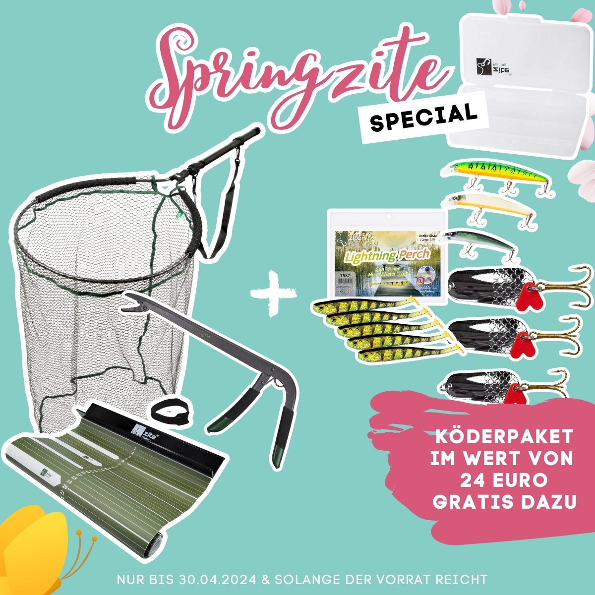 Springzite Deal: Streetfishing Kescher 370cm, Maßband und Hakenlösezange + Köderpaket Gratis