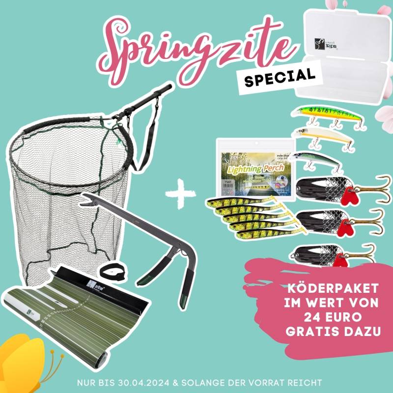 Springzite Deal: Streetfishing Kescher 370cm, Maßband und Hakenlösezange + Köderpaket Gratis Springzite Deal: Streetfishing Kescher 370cm, Maßband und Hakenlösezange + Köderpaket Gratis