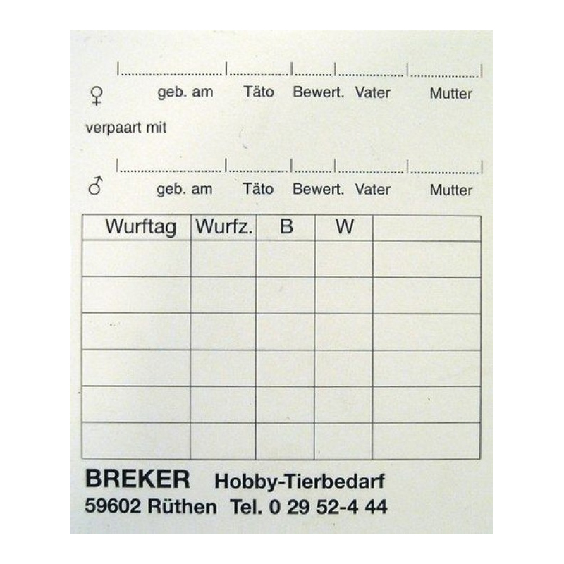 Stallkarte klein 6 x 7 cm