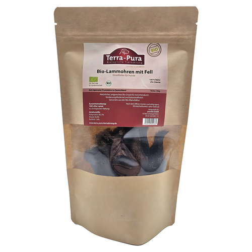Terra-Pura Hundesnack Bio-Lammohren mit Fell getrocknet 100 g
