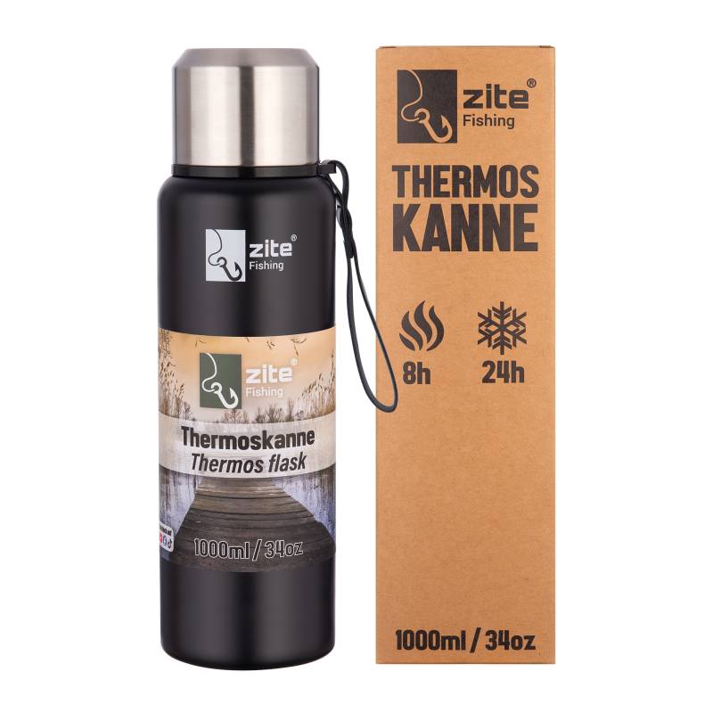 Thermoskanne Edelstahl 1l Doppelwandige Thermosflasche Gummierter Boden mit Becher
