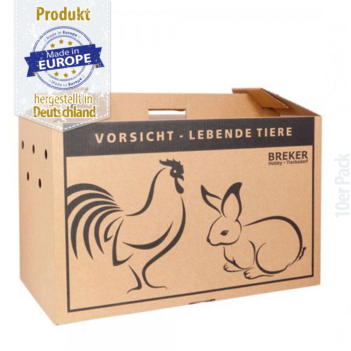 Tiertransportbox für Kleintiere – stabiler Karton mit Luftlöchern & doppeltem Boden – 58 x 38 x 31 cm - 10er Pack
