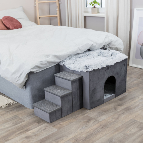 Trixie Höhle Harvey mit Treppe grau/weiß-schwarz für Katzen Trixie Höhle Harvey mit Treppe grau/weiß-schwarz für Katzen