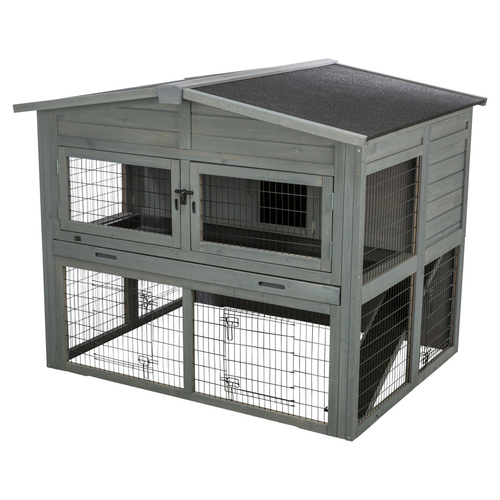 Trixie Kleintierstall XL mit Freilaufgehege grau, Maße: 135 x 115 x 112 cm