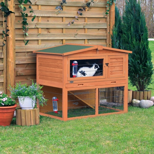 Trixie natura Kaninchenstall mit Freilaufgehege braun 124 x 102 x 78 cm
