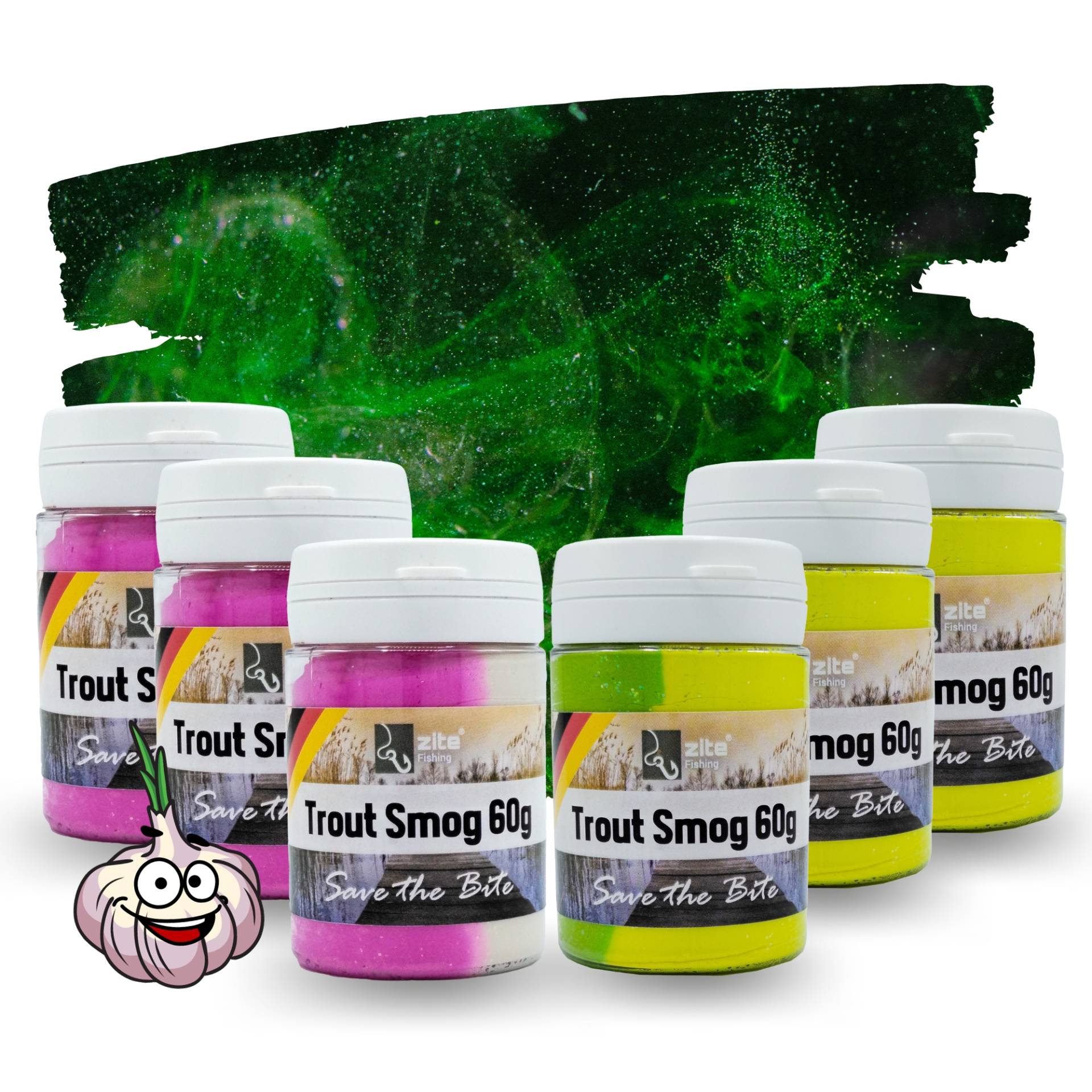 Trout Smog Knoblauch Forellenteig UV Aktiv 60 g 6er Set Zite Fishing
