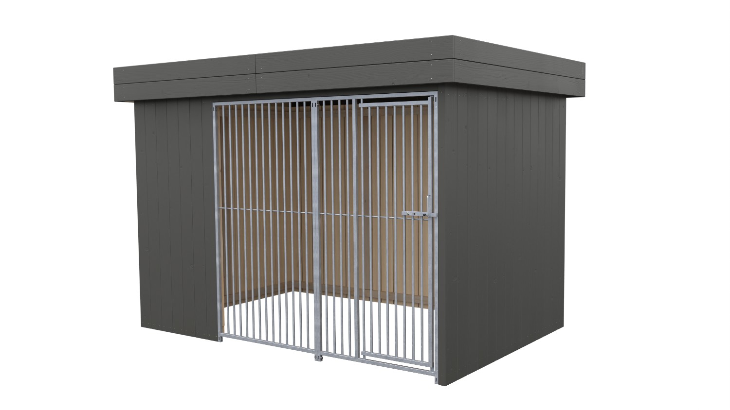 Villa Holz-Hundezwinger 2 x 3 m | Flachdach | Graphitgrau | Rohrstab Abstand 5 c...
