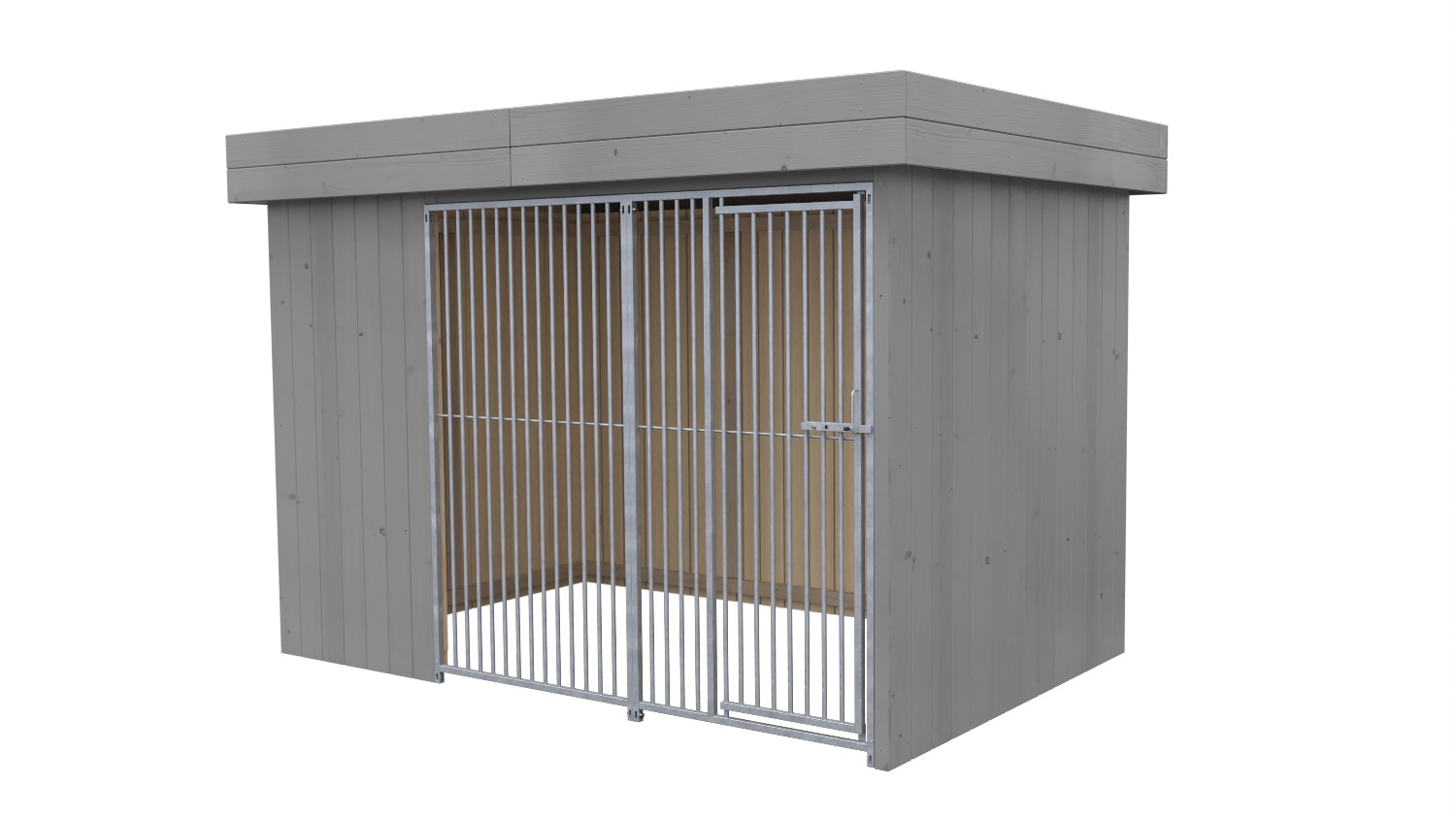 Villa Holz-Hundezwinger 2 x 3 m | Flachdach | Platingrau | Rohrstab Abstand 5 cm