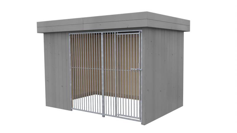 Villa Holz-Hundezwinger 2 x 3 m | Flachdach | Platingrau | Rohrstab Abstand 5 cm