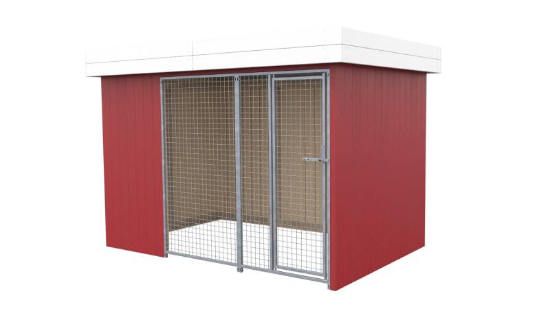 Villa Holz-Hundezwinger 2 x 3 m | Flachdach | Schwedenrot  | Gitter