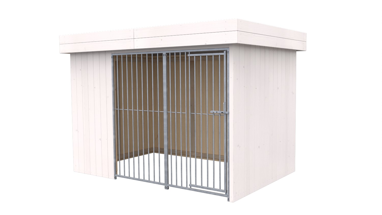 Villa Holz-Hundezwinger 2 x 3 m | Flachdach | Weiß lasiert | Rohrstab Abstand 8 ...