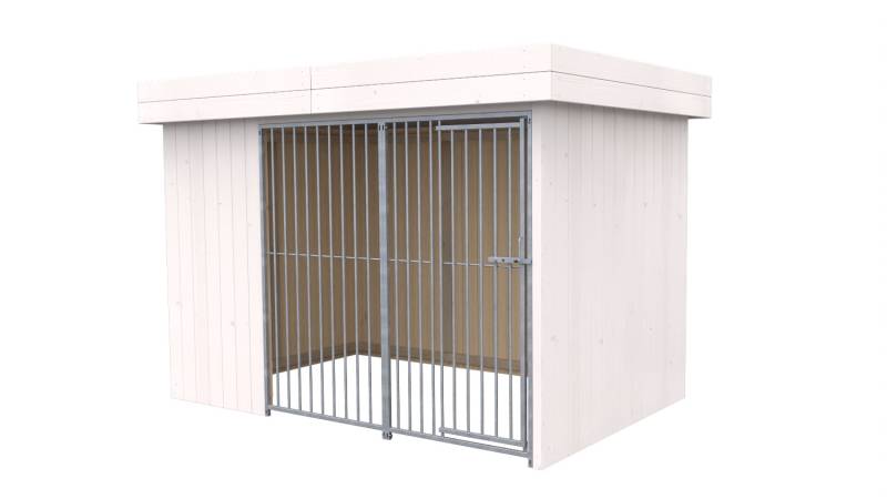 Villa Holz-Hundezwinger 2 x 3 m | Flachdach | Weiß lasiert | Rohrstab Abstand 8 ...