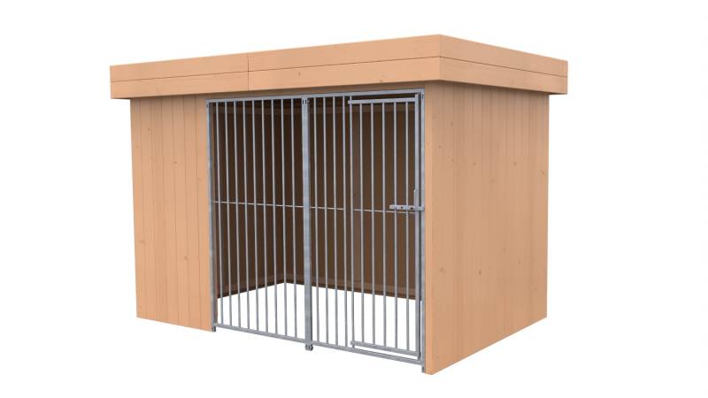 Villa Holz-Hundezwinger 2 x 3 m | Flachdach | braun | Rohrstab Abstand 8 cm