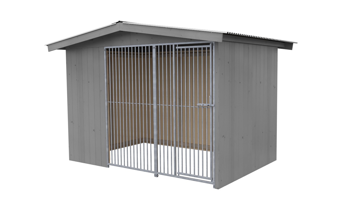 Villa Holz-Hundezwinger 2 x 3 m | Satteldach | Platingrau | Rohrstab Abstand 5 c...