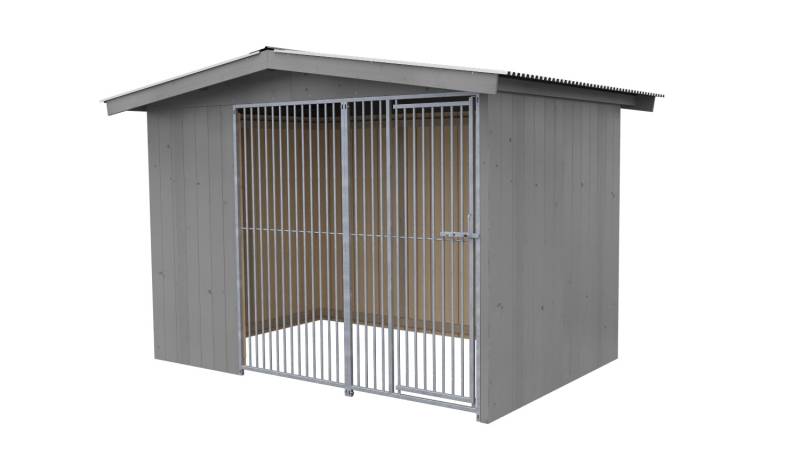 Villa Holz-Hundezwinger 2 x 3 m | Satteldach | Platingrau | Rohrstab Abstand 5 c...