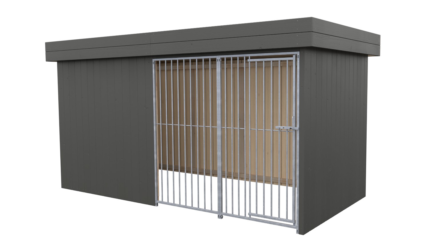 Villa Holz-Hundezwinger 2 x 4 m | Flachdach | Graphitgrau | Rohrstab Abstand 8 c... Villa Holz-Hundezwinger 2 x 4 m | Flachdach | Graphitgrau | Rohrstab Abstand 8 c...