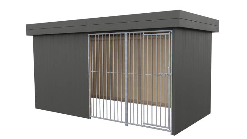 Villa Holz-Hundezwinger 2 x 4 m | Flachdach | Graphitgrau | Rohrstab Abstand 8 c...