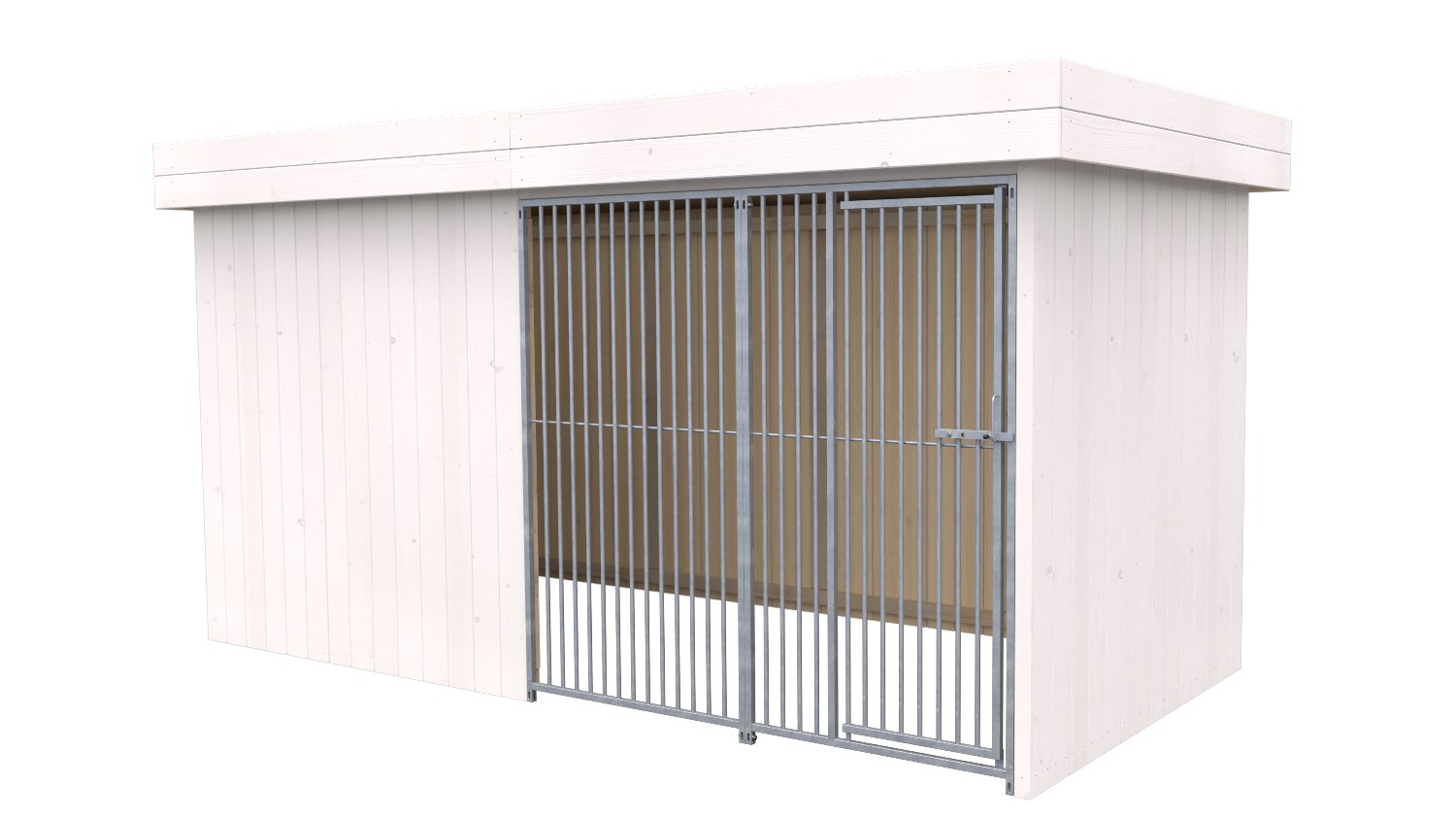 Villa Holz-Hundezwinger 2 x 4 m | Flachdach | Weiß lasiert | Rohrstab Abstand 5 ... Villa Holz-Hundezwinger 2 x 4 m | Flachdach | Weiß lasiert | Rohrstab Abstand 5 ...