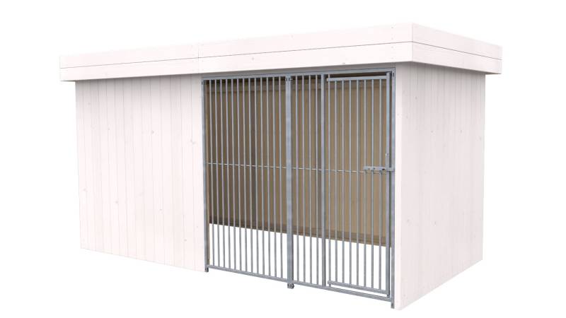 Villa Holz-Hundezwinger 2 x 4 m | Flachdach | Weiß lasiert | Rohrstab Abstand 5 ...
