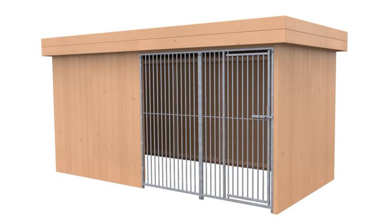 Villa Holz-Hundezwinger 2 x 4 m | Flachdach | braun | Rohrstab Abstand 5 cm
