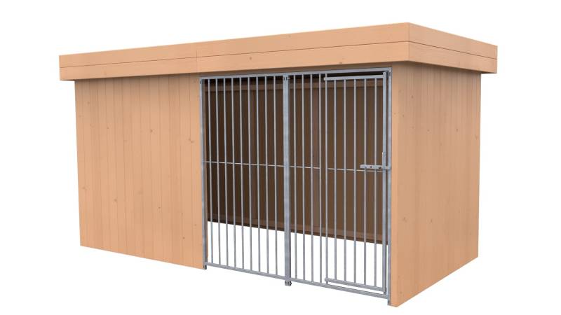 Villa Holz-Hundezwinger 2 x 4 m | Flachdach | braun | Rohrstab Abstand 8 cm
