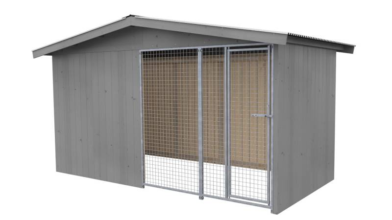 Villa Holz-Hundezwinger 2 x 4 m | Satteldach | Platingrau | Gitter