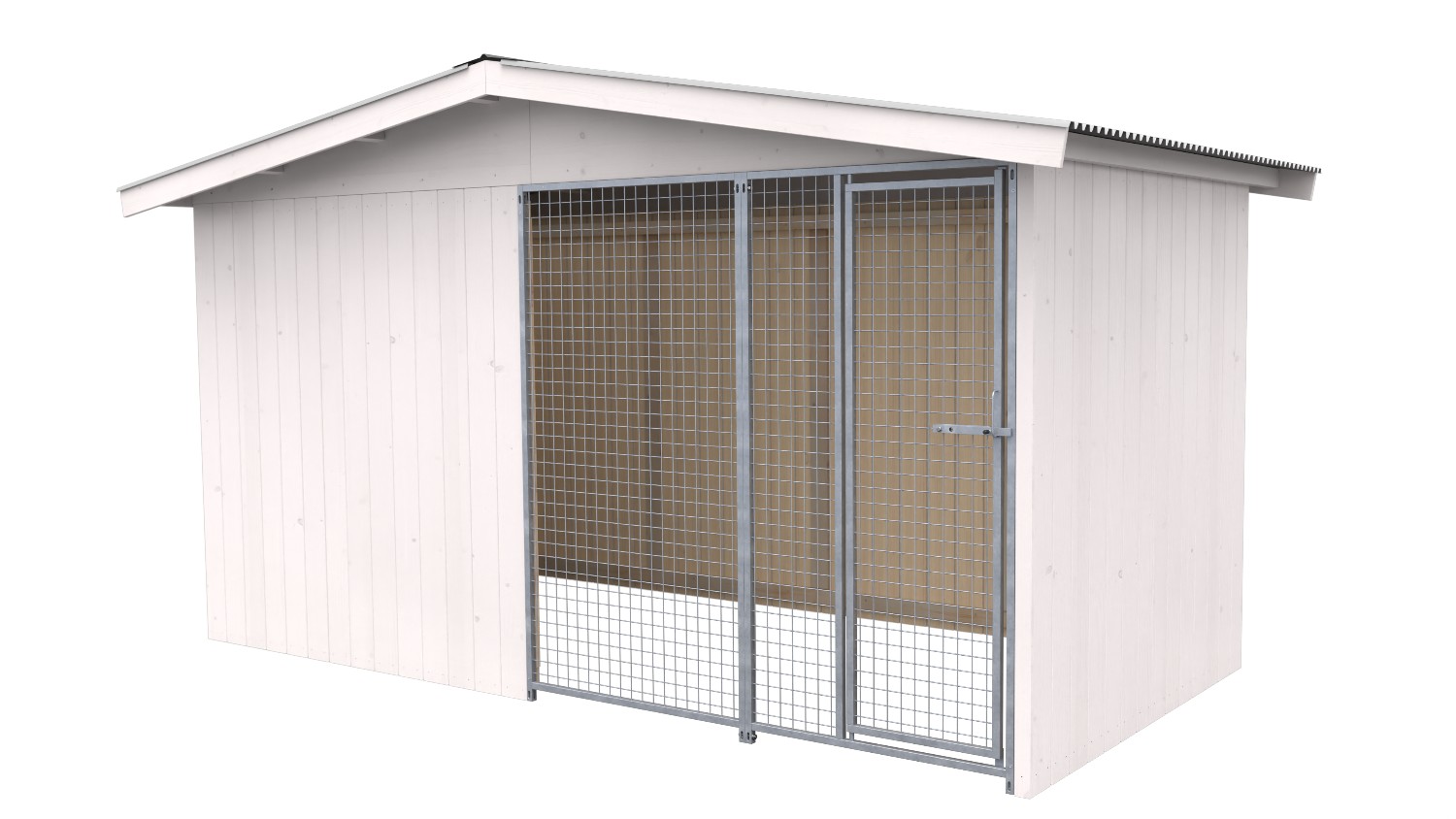 Villa Holz-Hundezwinger 2 x 4 m | Satteldach | Weiß lasiert | Gitter Villa Holz-Hundezwinger 2 x 4 m | Satteldach | Weiß lasiert | Gitter