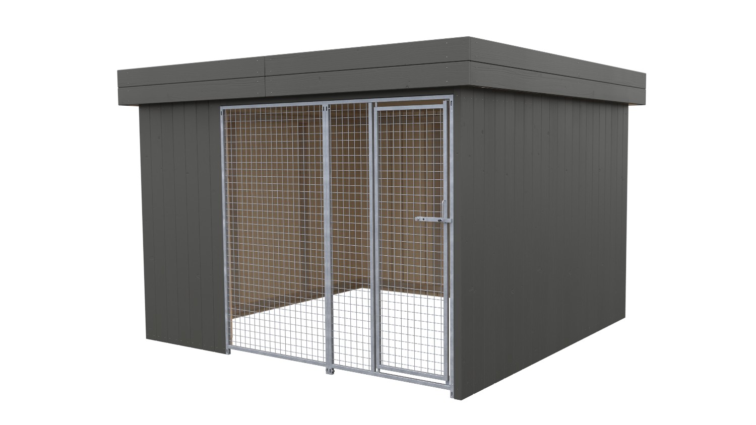Villa Holz-Hundezwinger 3 x 3 m | Flachdach | Graphitgrau | Gitter Villa Holz-Hundezwinger 3 x 3 m | Flachdach | Graphitgrau | Gitter