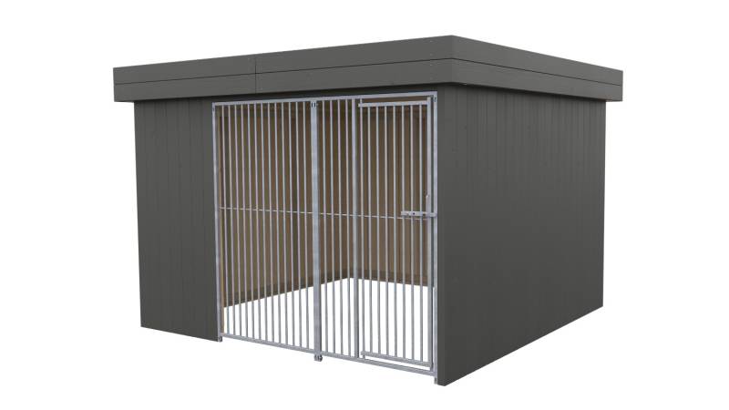 Villa Holz-Hundezwinger 3 x 3 m | Flachdach | Graphitgrau | Rohrstab Abstand 5 c...