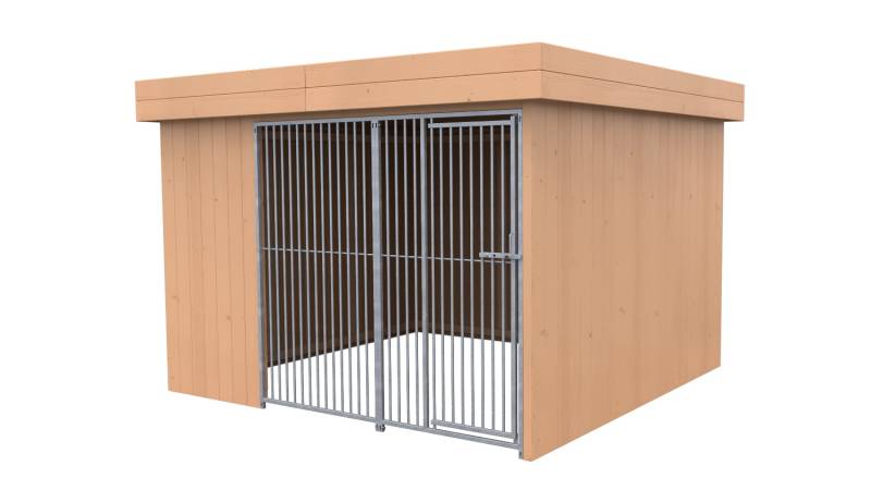 Villa Holz-Hundezwinger 3 x 3 m | Flachdach | braun | Rohrstab Abstand 5 cm