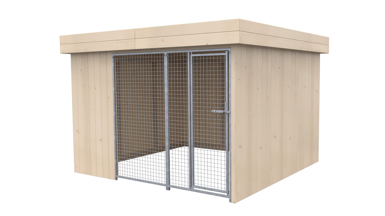 Villa Holz-Hundezwinger 3 x 3 m | Flachdach | naturbelassen | Gitter