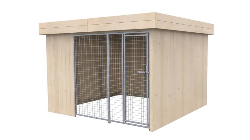 Villa Holz-Hundezwinger 3 x 3 m | Flachdach | naturbelassen | Gitter