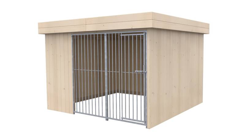 Villa Holz-Hundezwinger 3 x 3 m | Flachdach | naturbelassen | Rohrstab Abstand 8...