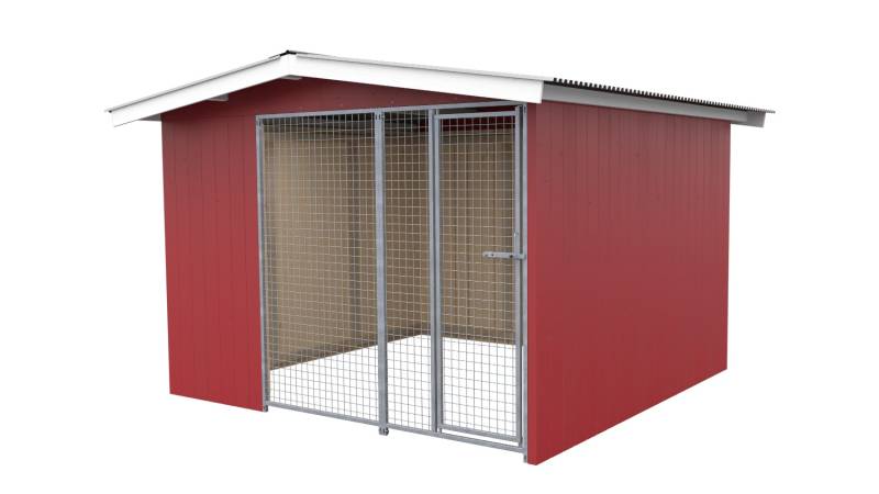 Villa Holz-Hundezwinger 3 x 3 m | Satteldach | Schwedenrot  | Gitter