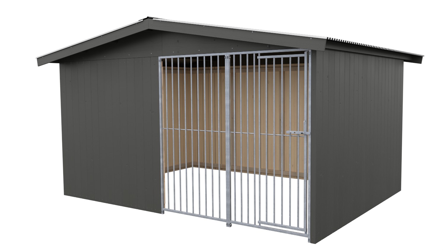 Villa Holz-Hundezwinger 3 x 4 m | Satteldach | Graphitgrau | Rohrstab Abstand 8 ...