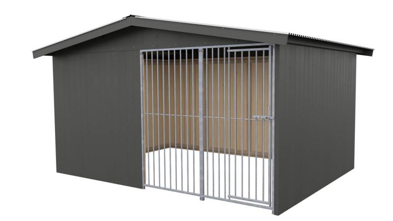 Villa Holz-Hundezwinger 3 x 4 m | Satteldach | Graphitgrau | Rohrstab Abstand 8 ...