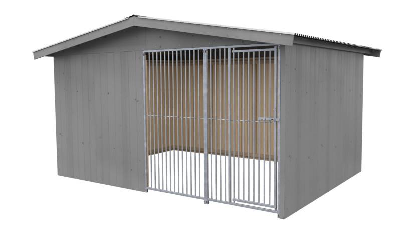Villa Holz-Hundezwinger 3 x 4 m | Satteldach | Platingrau | Rohrstab Abstand 5 c...