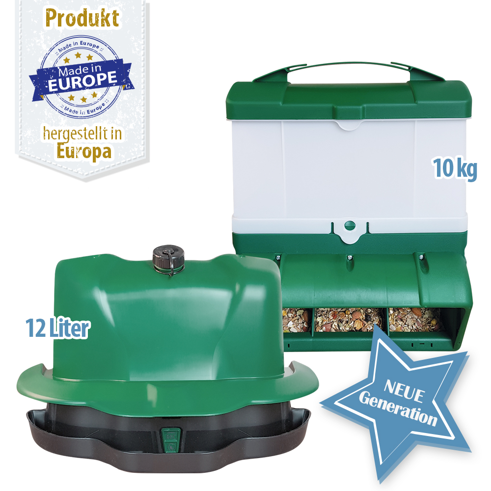 WISE - Geflügel Tränke 12 l & Futterautomat 10 kg - Kombi-Set