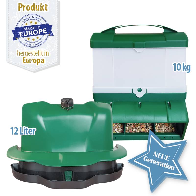 WISE - Geflügel Tränke 12 l & Futterautomat 10 kg - Kombi-Set WISE - Geflügel Tränke 12 l & Futterautomat 10 kg - Kombi-Set
